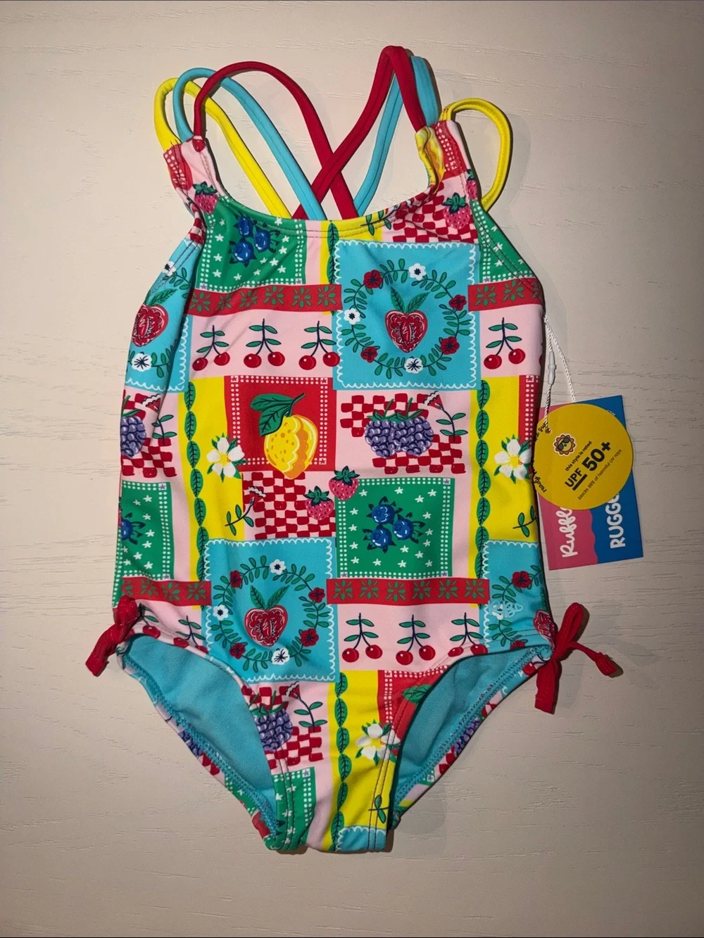 Rufflebutts Picnic Party Fruit Patchwork One Piece Swimsuit 2T 3T 4T 5 Lemon
